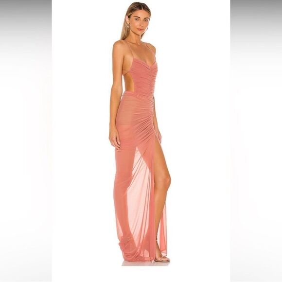 Michael Costello x REVOLVE Follie Maxi Pink Dress Gown Mesh Halter Size XS - Picture 11 of 16